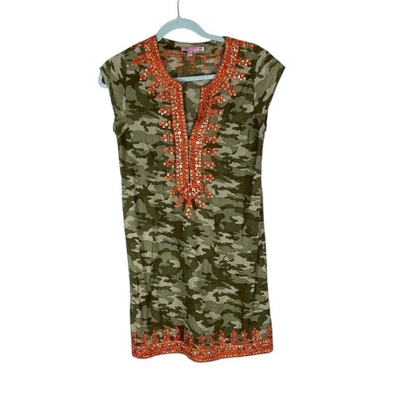 Calypso St. Barth Embellished Camo Tunic Dress XS Cotton Beaded Sequin - Picture 1 of 9
